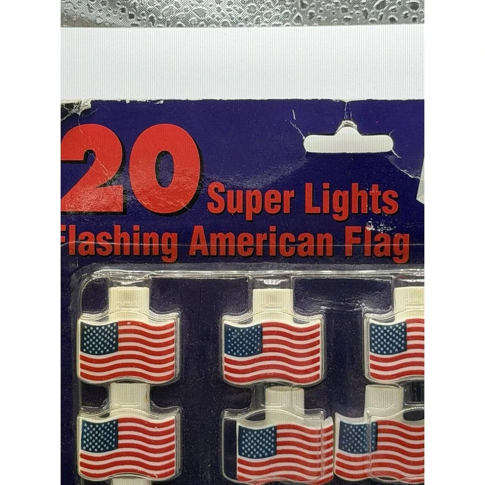 Fourth Of July String Lights Of 20 Blow Mold American Flags-Patriotic- NIB